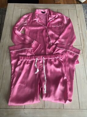 J Crew Pink White Satin Pajama Set Small